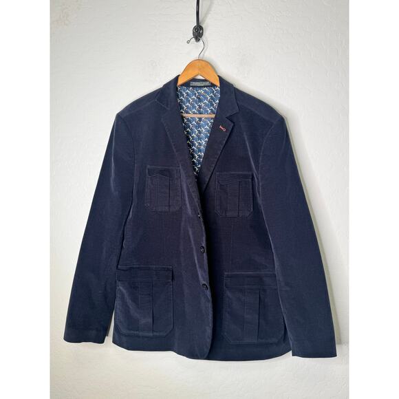 Paisley & Gray Mens Blue Cordoury Blazer Button Pockets Jacket Size 46 XXL - Picture 1 of 9